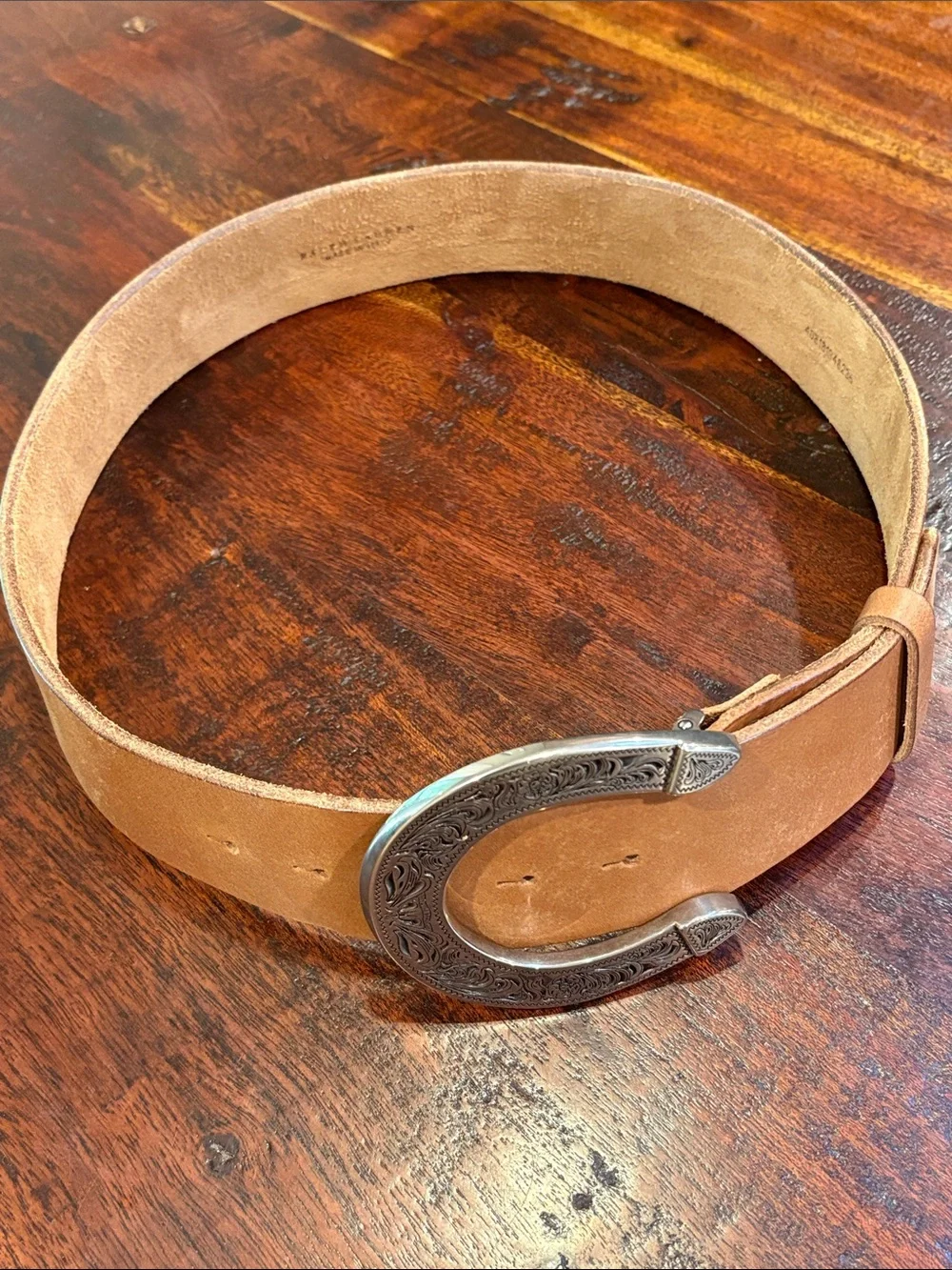 Vintage Ralph Lauren Equestrian Western Wide Leather Horseshoe Buckle Belt Small